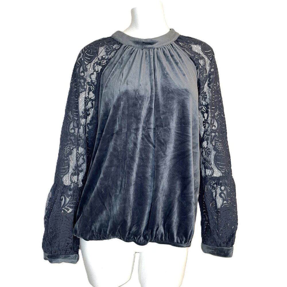 Good Hart Velvet Velour Lace Top Large Fairy Romantic Soft Slate Blue Luxury